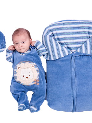 Saída de maternidade com porta bebê menino leão bordado 4pçs