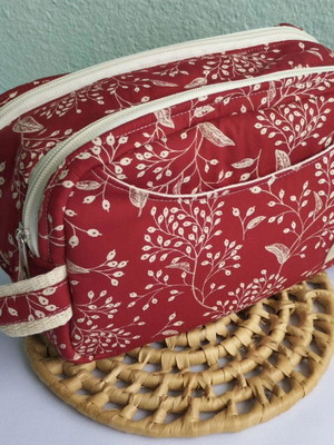 Necessaire com dois ziperes abertura total em tecido