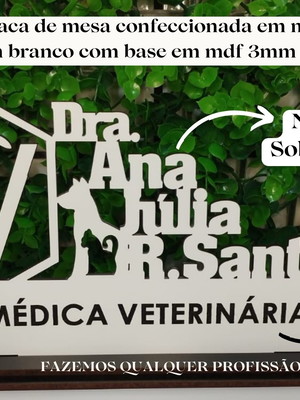 Placa de mesa profissão em mdf branco 3mm