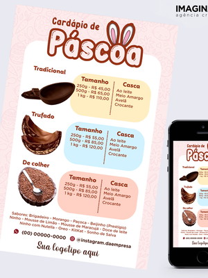 Cardápio / tabela de preços - ovo de colher - páscoa