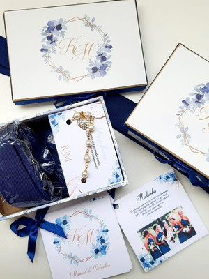 Kit caixa pulseira, gravata e manual de padrinhos