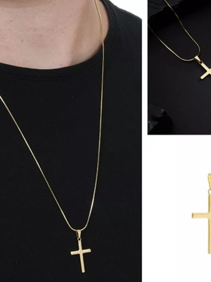 Corrente masculina com pingente de cruz banhado a ouro