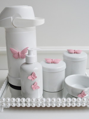 Kit higiene porcelana bebê meninas borboleta perola k023