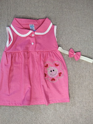 Vestido feminino infantil bebe rosa e laço de cabelo p