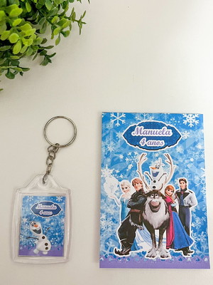 Lembrancinha chaveiro e bloquinho - frozen