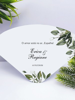 Ventarolas leque de alegria casamento personalizado branco