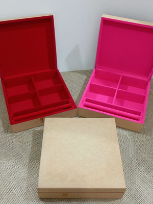 Caixas em mdf cru, forradas de veludo, para joias, bijuteria