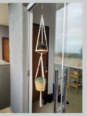 Suporte de plantas duplo em macramê, decoração casa jardim