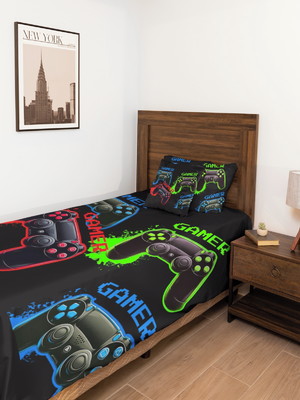 Lençol solteiro 2 peças gamer controles bot ggwp