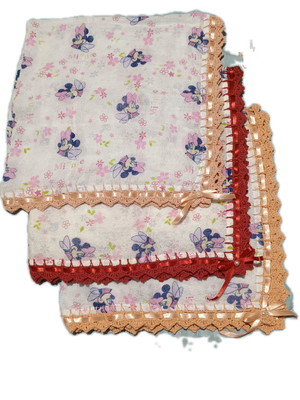 Kit com 3 fraldas pano 70x70 com bico de croche