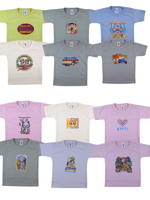 Kit com 6 peças camisetas infantis estampadas 100% algodão