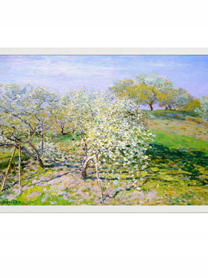 Quadro monet, apple trees in bloom, tela canvas 90x45cm luxo