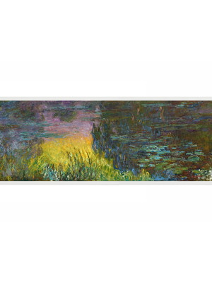 Quadro monet, water lilies setting sun, tela 92x35cm luxo