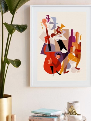 Quadro decorativo banda jazz- a4 com vidro