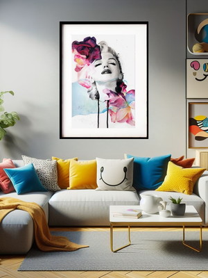 Quadro marilyn monroe aquarela flowers 60x48 cm