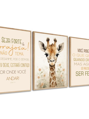 Quadro decorativo quarto de bebê frases girafa com moldura