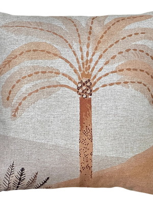 Almofada linho bege luxo coqueiro palmeira árabe rosê 45x45