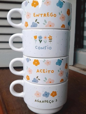 Caneca torre entrego, confio, aceito, agradeço com suporte