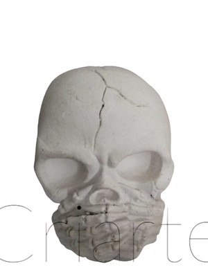Par de caveiras mão na boca e mão nos olhos 10cm gesso cru