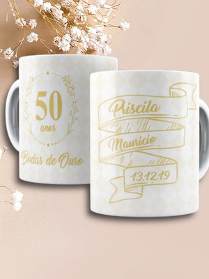 Caneca personalizada de porcelana bodas de ouro