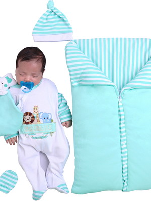 Saída maternidade menino elegance safari verde c/ porta bebê