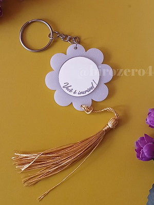 Kit 20 unid chaveiro flor com espelho em acrílico com tassel
