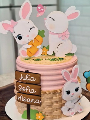 Topo de bolo páscoa coelhinhos