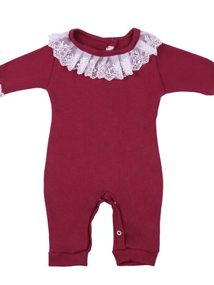 Macacão manga longa elegance renda pérola marsala p