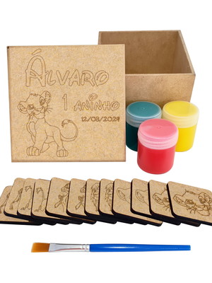 Kit jogo da memória mdf com tintas - tema o rei leão