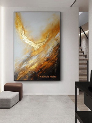 Pintura em tela abstrata preto e dourado