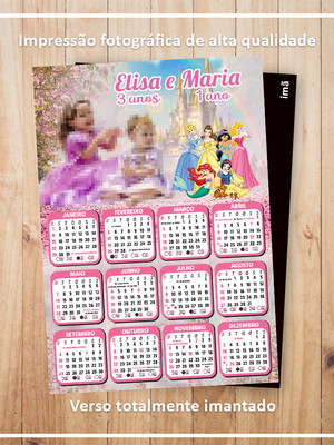 Calendário 10x15 cm com imã princesas