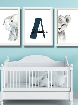 Quadros decorativos infantil safari com nome 33x43 cm