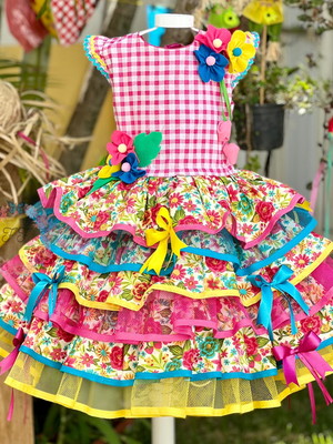 Vestido junino luxo colorido tamanho 6