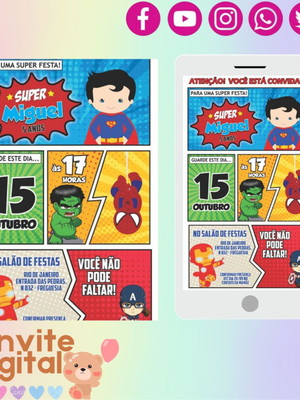 Convite digital super heróis