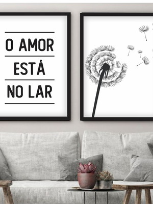 Conjunto de quadros 40x50 o amor flor - moldura preta