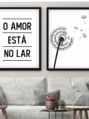 Conjunto de quadros 45x60 o amor flor - moldura preta