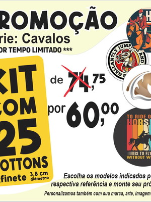Kit com 25 bottons - série cavalos