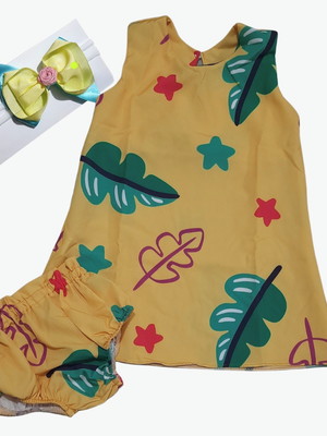 Vestido estrelinhas com tapa fralda faixa bebês tam 1