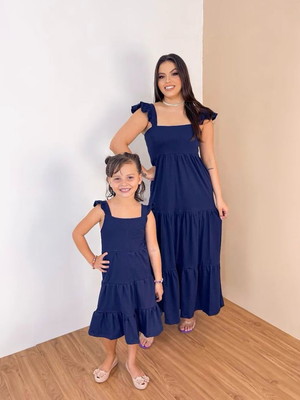 Vestido tal mãe tal filha longo azul mariinho com alça