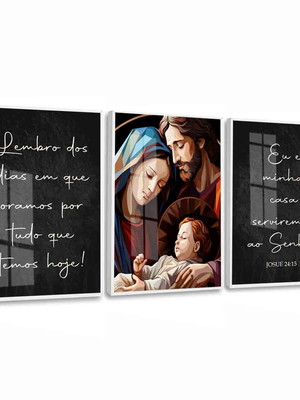 Quadro decorativo com vidro trio frases religiosas jesus