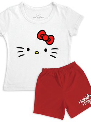 Conjunto verão hello kitty nº 1/ 2/ 3/ 4 malha algodão
