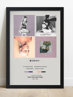 Quadro moldura spotify coletânea álbuns ariana grande