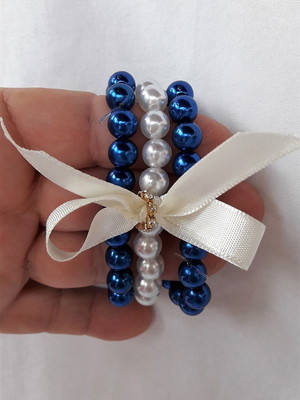 Conjunto de pulseira infantil perola com laço de fita