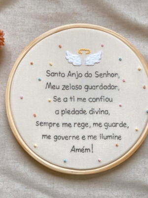 Bastidor bordado oração santo anjo 20 cm