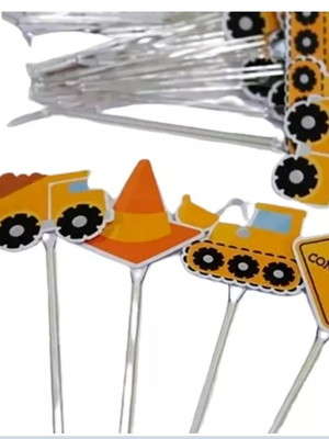 50 topper tags plaquinha para doces construção trator
