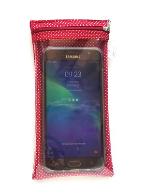 Capa protetora para celular com visor zíper vermelho poá br