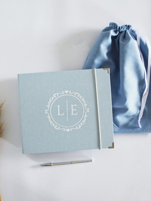 Kit guestbook + sacolinha casamento azul