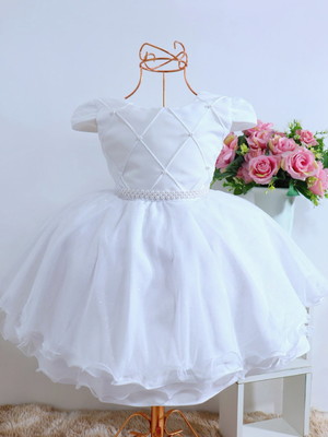 Vestido branco infantil batizado daminha de festa 1 a 4 anos