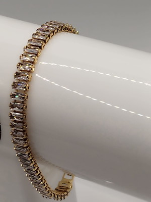 Pulseira folheada a ouro 18k corrente de navetes de zircônia