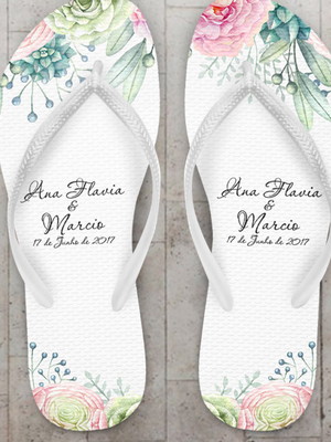 Chinelo casamento floral delicado personalizado